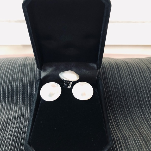 🥰 Mabe Pearl Sterling Silver 925 Ring & Earrings Set Beautiful 😍 - Picture 13 of 17